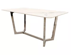 1.6m White Sintered Stone dining table with chrome legs and frame - Picture 1 of 6