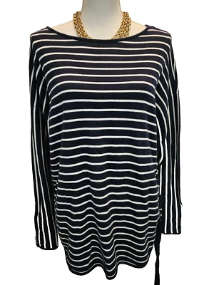 Свитер Michael Kors женский темно-синий белый с длинным рукавом боковой галстук средний M - Изображение 1 из 4