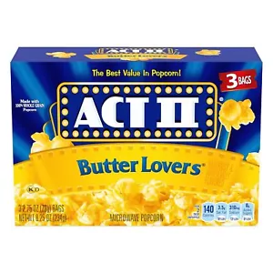 ACT II Butterliebhaber Mikrowelle Popcorn, 3 Stück 2,75 Unzen Taschen - Bild 1 von 7