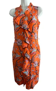 St. John Dress Collection Women's Size 0 Orange Floral Sleeveless Sheath Ruffle - Picture 1 of 14