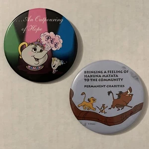 Lot 2 Disney Permanent Charities Buttons Hakuna Matata Mrs Potts Chip Vtg 1990s - Picture 1 of 5