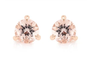 GEMVIO 1 CT Martini Round Morganite Gemstone Solitaire Stud Earrings 10K Gold - Picture 1 of 15