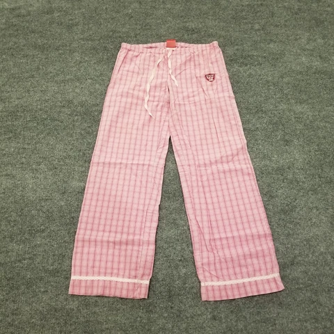 NFL Raiders Women Lounge Pajama Pants S Light & Dark Pink Plaid Logo Elastic Wst Cover