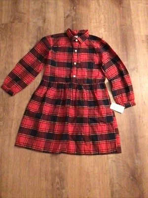 ++ oshkosh b'gosh Girls Shirt Dress 10 NWT Red Plaid Cotton 57% PERFECT HOLIDAY! - Image 1 of 4