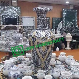 15" weiße Marmor Blumenvase Mop Topf Mosaik Intarsien Kunst Sammlerstück - Bild 1 von 4