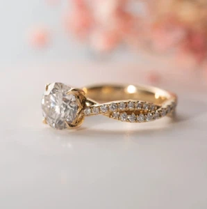 1.70 Ct Round-Cut VS1/G Lab Grown Diamond Promise Wedding Ring 14K Yellow Gold - Picture 1 of 9