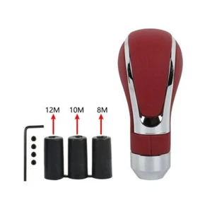 Red Leather Automatic Auto Car Gear Stick Shift Knob Shifter Lever Universal - Picture 1 of 8