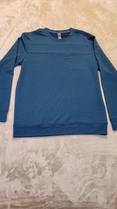 Mens Med Blue / Green Chest Long Sleeve pocket Organic Cotton Dip Sweater nwot - Picture 1 of 9