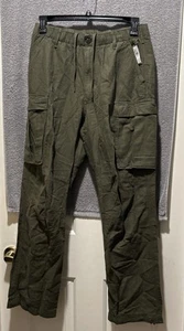 Gap Women's Linen-Blend Wide-Leg Cargo Drawstring Pants SG4 Green Medium NWT - Picture 1 of 3