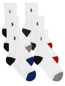 New Polo Ralph Lauren Color Blocked Quarter Crew Socks Big Boys 8-9.5 White NWT - Picture 1 of 2