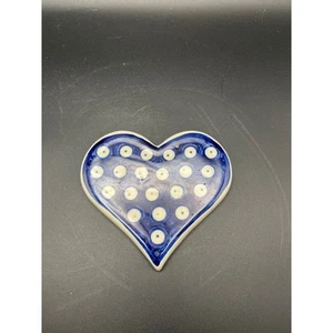 WIZA Poland Hand Made Heart Dish Trinket Plate Polish Pottery Folk Art - Picture 1 of 5