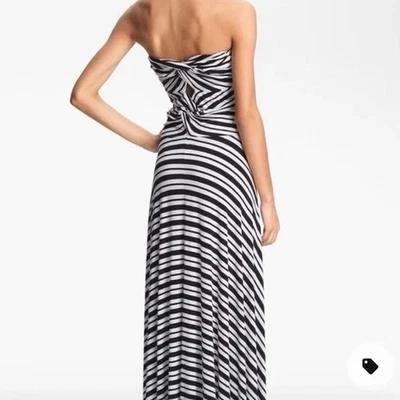 Felicity & Coco Strapless Maxi Dress Sexy Knotted Keyhole Back Black White Small - Image 1 of 4