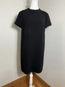Theory Jasneah Crêpe Shift Dress Sz 12 Black Office Preppy Pockets Midi  - Picture 1 of 11