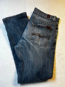 7 For All Mankind Jeans Herren Relaxed Denim blau ausgefranst Button Fly 30 distressed - Bild 1 von 16