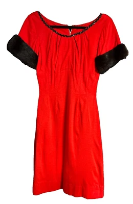 Vestido Vintage Años 50 60 Rojo Moveble Piel Sintética Manga Detalle Hecho a Mano MCM Pin-Up Foto 1 de 4