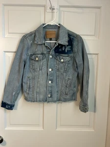Chaqueta de Camionero Jean Denim LUCKY BRAND Recortada para Mujer M Deshilachada Desgastada - Imagen 1 de 12