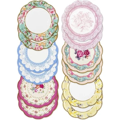 Platos de papel desechables florales vintage para fiesta del té de la tarde del día de la madre Foto 1 de 4