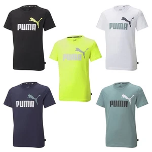Puma Boys T-Shirt - ESS+ 2 Col Logo Tee, Round Neck, Short Sleeve, Solid - Picture 1 of 17