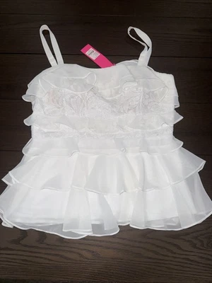 Женский оливковый топ с оборками и кружевами Lilly Pulitzer размер 10 курортный белый новый с ценниками - Изображение 1 из 2