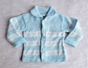 Vintage Sweater 0 - 12 Mo Baby Boy Girl Blue White Stripe Knit Handmade Holiday - Picture 1 of 12
