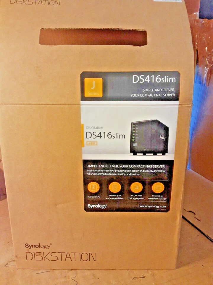 NEW Synology DiskStation DS416 Slim 4 bay NAS INCLUDES 2 x 4TB USED HARD DRIVES - Image 1 of 4