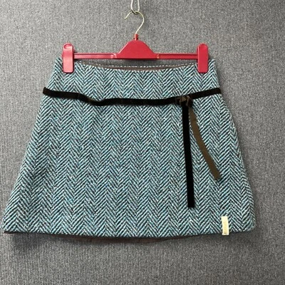 Killah miss sixty skirt size medium Y2K mini blue herringbone mohair velvet bow - Image 1 of 4