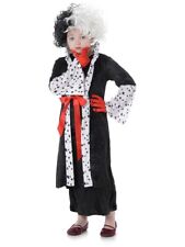 3pc Cruella de Vil Madame Evil Dalmatian Coat Wig Halloween Costume Child S 2-4