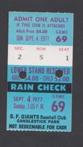 Biglietto 1977 San Francisco Giants v St Louis Cardinals Willie McCovey HR #487 - Foto 1 di 2