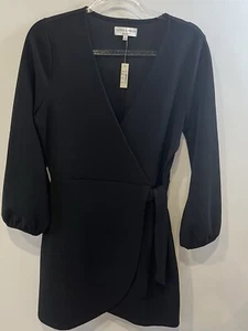 MADEWELL TEXTURE & THREAD DRESS WOMENS SIZE MEDIUM BLACK FAUX WRAP NWT - Picture 1 of 9
