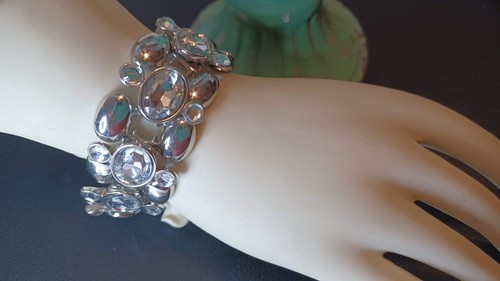 VALENTINO Bracciale BR tono argento cristallo strass trasparente impreziosito Banana Repubblica