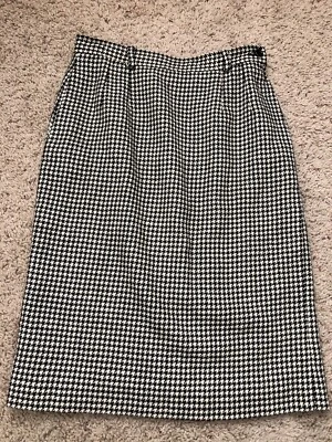 Falda Valentino Vintage Pata de Gallo Talla 8 Negro Blanco Lana Seda Italia Bolsillos Foto 1 de 4