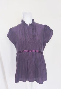 Eduardo Blanco Purple 100% Silk Ruffle Pleated Blouse Top Size Medium - Picture 1 of 8