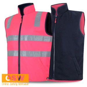 Hi Vis Pink/Navy Reversible Safety Vest Urban Fit Contrast Colour Lining 6D4RV - Imagen 1 de 8