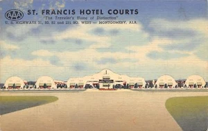 Montgomery Alabama ~ St Francis Hotel Courts ~ Roadside Motel ~ 1951 Leinen Postkarte - Bild 1 von 2