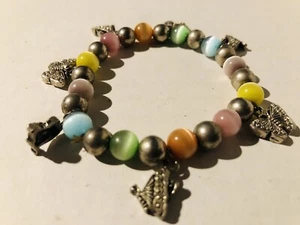 Cute multicolored shiny beaded butterfly charm bracelet stretch - Picture 1 of 5