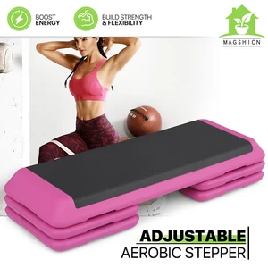 43"Aerobic Step Platform Gym Exercise Adjustable Fitness Stepper w/ Risers Pink - Picture 1 of 11