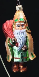 Adorno de Navidad Radko Vidrio Pintado a Mano Papá Noel Alemán Cubierto de Oro y Acebo - Imagen 1 de 1