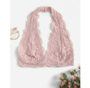 NWT Pastel Pink Floral Lace Halter Bralette Bra, Size Small (4) - Picture 1 of 5