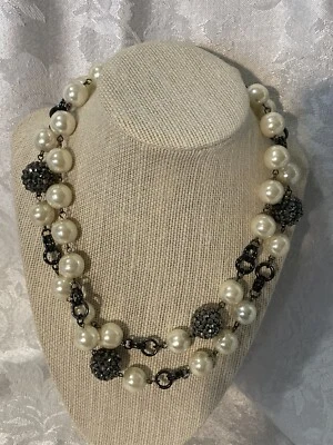 "Collar Rj Graziano Hematita Brillo Bola Perla Blanca Estaciones 34"" Nuevo" Foto 1 de 4