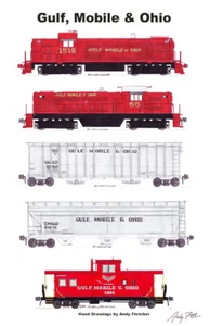 Póster de tren tolva cubierto Gulf Mobile y Ohio 11"x17" firmado por Andy Fletcher - Imagen 1 de 1
