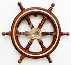 18" Brass Nautical Brown Wooden Marine Ship Wheel Boat Steering Home Wall Décor