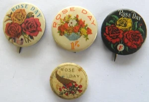 Four Various Rose Day Badges c.WWI & Later - Picture 1 of 6