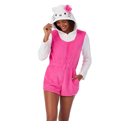 Mujer Hello Kitty Mameluco Pijama Con Capucha Sanrio Rosa Lindo Una Pieza MEDIANO Foto 1 de 4
