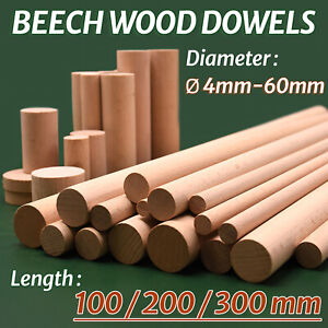 Beech Wood Dowels Smooth Rod Pegs 10CM/20CM/30CM Craft Sticks DIY Wooden Dowel
