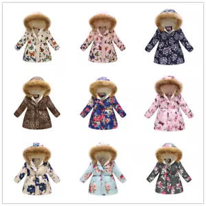 3-7T Toddler Baby Girls Kids Warm Hooded Wind Dust Coat Winter Jacket Outerwear - Picture 1 of 25