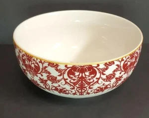 222 Fifth Bertram Christmas Bowl 5 1/2" Red White Fine China Porcelain EUC - Picture 1 of 5