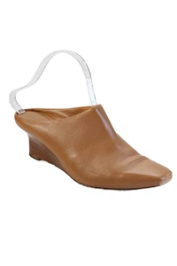 Vince Womens Leather Square Toe Wooden Wedge Mule Heels Beige Size EUR 37 - Picture 1 of 5