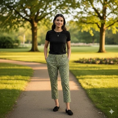 Pantalones cortos Sigrid Olsen para mujer talla 10 verde amarillo estampado floral elástico negro Foto 1 de 4