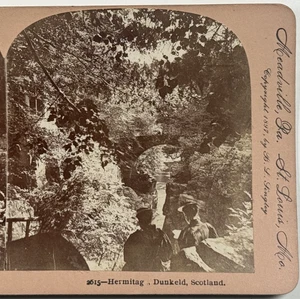 Tarjeta Stereoview Hermitag, Dunkeld, Escocia Vintage Naturaleza Keystone View 1897 - Imagen 1 de 4