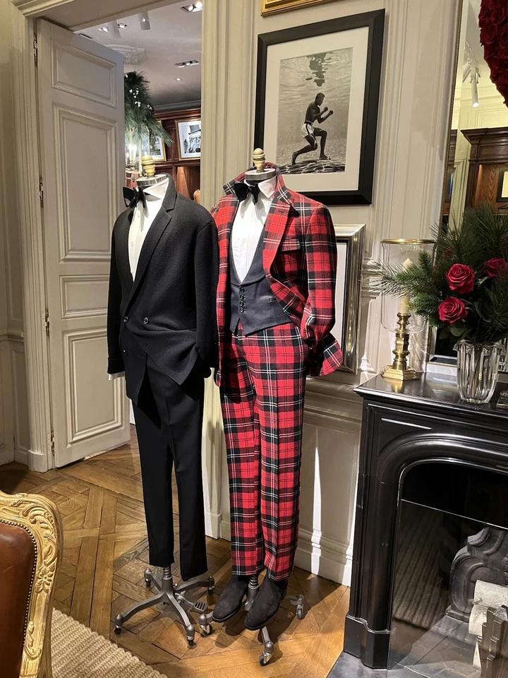 Traje Ralph Lauren Etiqueta Púrpura Tartán 100% Cachemira 40L 40R Foto 1 de 4